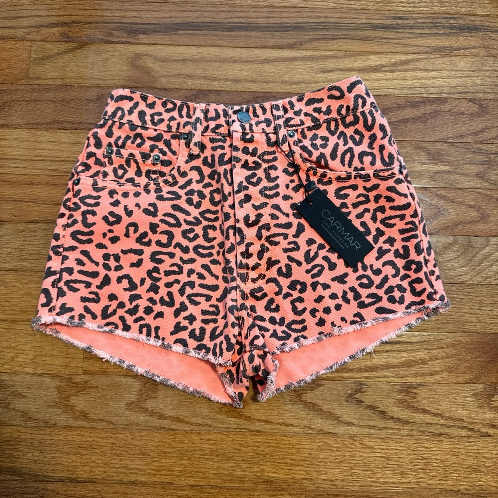 Carmar Coral Leopard Print Jean Shorts